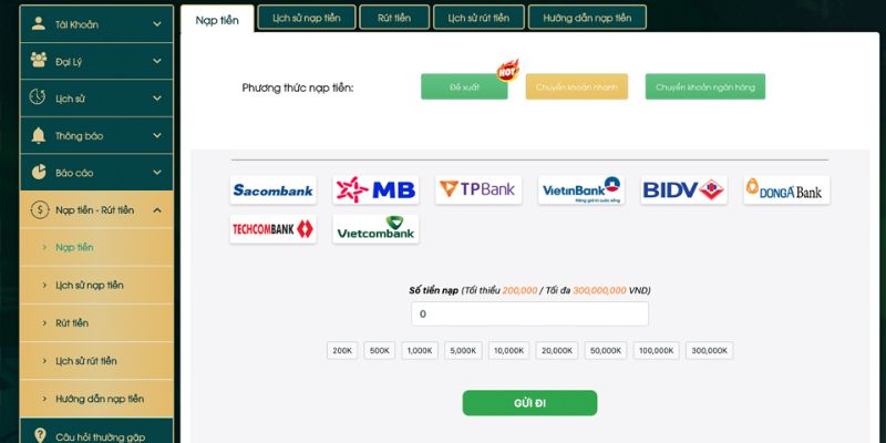 Nạp tiền Loto188 siêu nhanh qua phương thức chuyển khoản ngân hàng